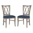 Linon Cameron Set of Two Lattice Back Dining Chairs Padded Seats in Natural Wood