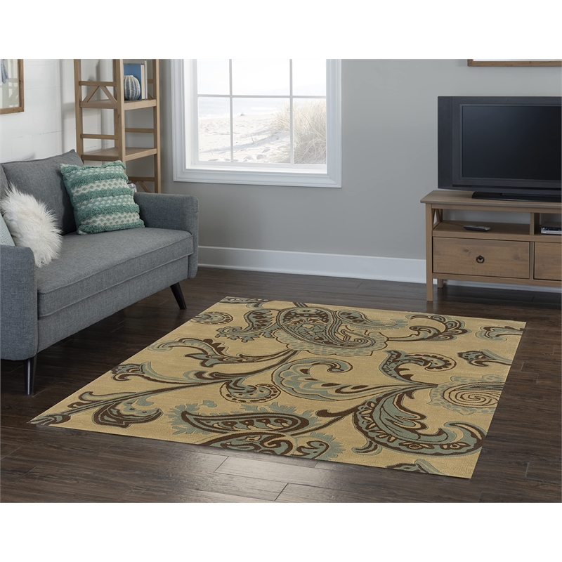 Linon Trio Lahour Polyester 5'x7' Area Rug in Beige