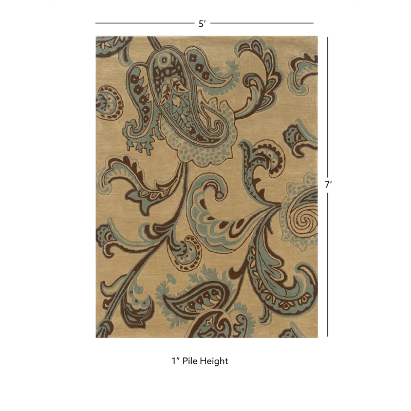Linon Trio Lahour Polyester 5'x7' Area Rug in Beige
