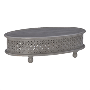 Linon Lainey Oval Wood Coffee Table in Light Gray