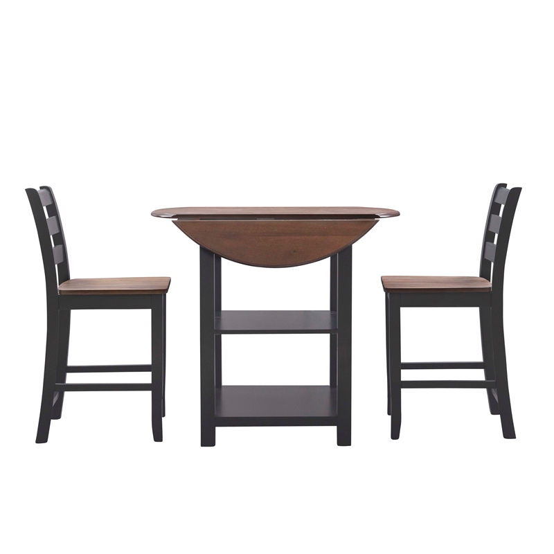 Linon Cain 3 Pce Counter Set with 2 Shelves in Brown Top/Black Wood Base