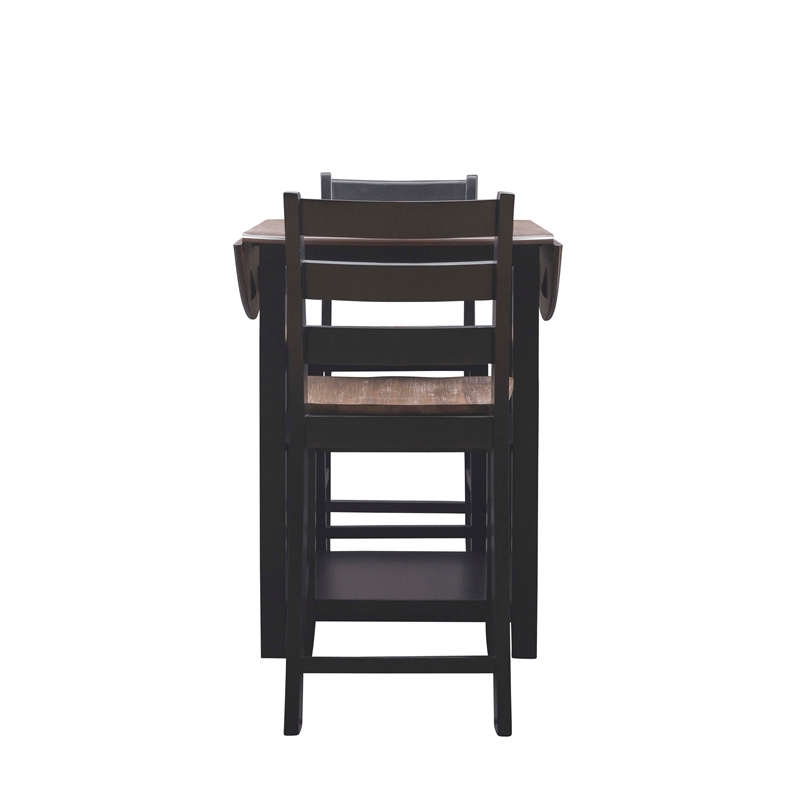 Linon Cain 3 Pce Counter Set with 2 Shelves in Brown Top/Black Wood Base