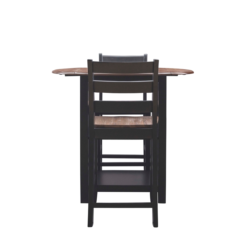 Linon Cain 3 Pce Counter Set with 2 Shelves in Brown Top/Black Wood Base