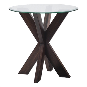 Linon Hale X Base Wood and Glass Side Table in Espresso