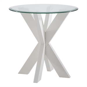 Linon Hale X Base Wood and Glass Side Table in White