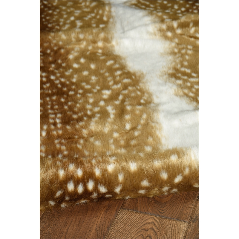 Linon Faux Hide Polyester Antelope Area Rug in Beige and White