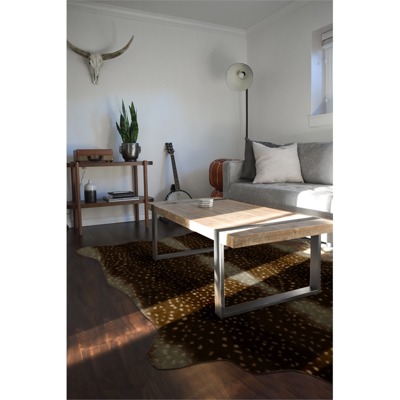 Linon Faux Hide Polyester Antelope Area Rug in Beige and White