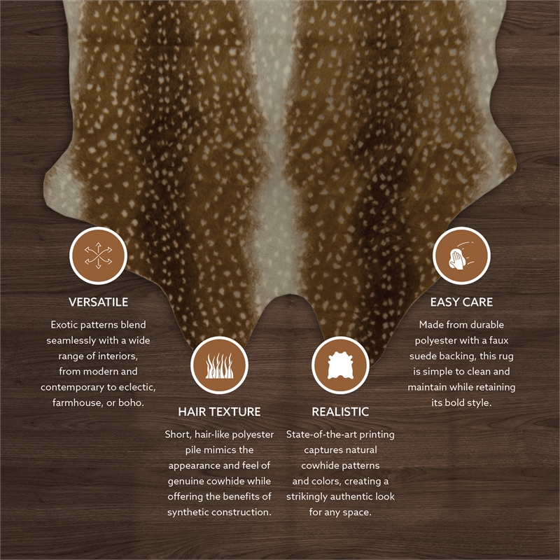 Linon Faux Hide Polyester Antelope Area Rug in Beige and White