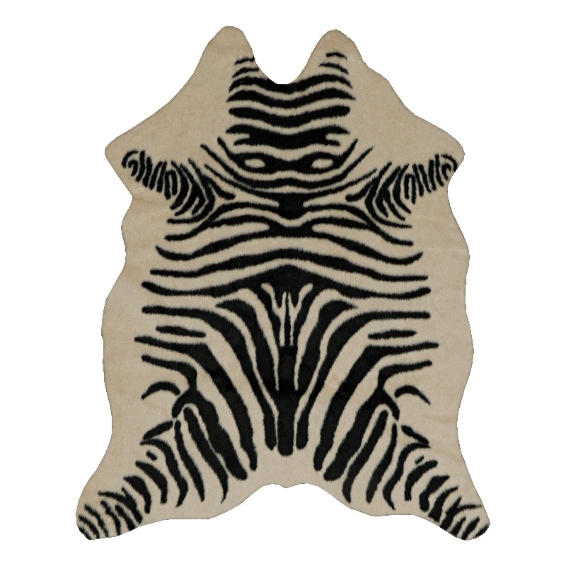 Linon Faux Hide Polyester Mini Zebra Accent Rug in Ivory and Black