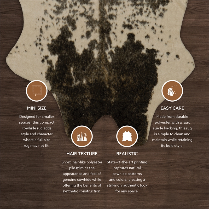 Linon Faux Hide Polyester Mini Speckle Cowhide Accent Rug in Brown and White