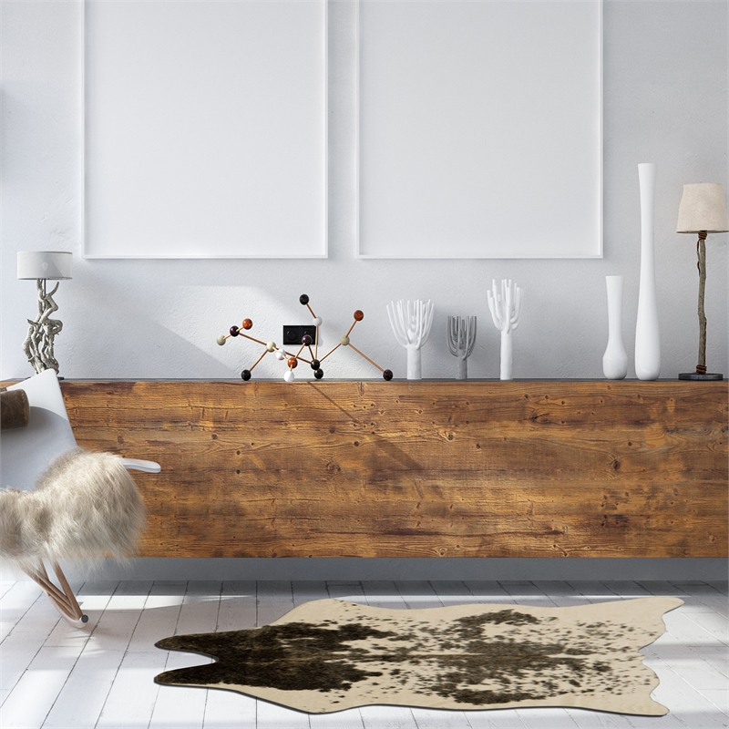 Linon Faux Hide Polyester Mini Speckle Cowhide Accent Rug in Brown and White