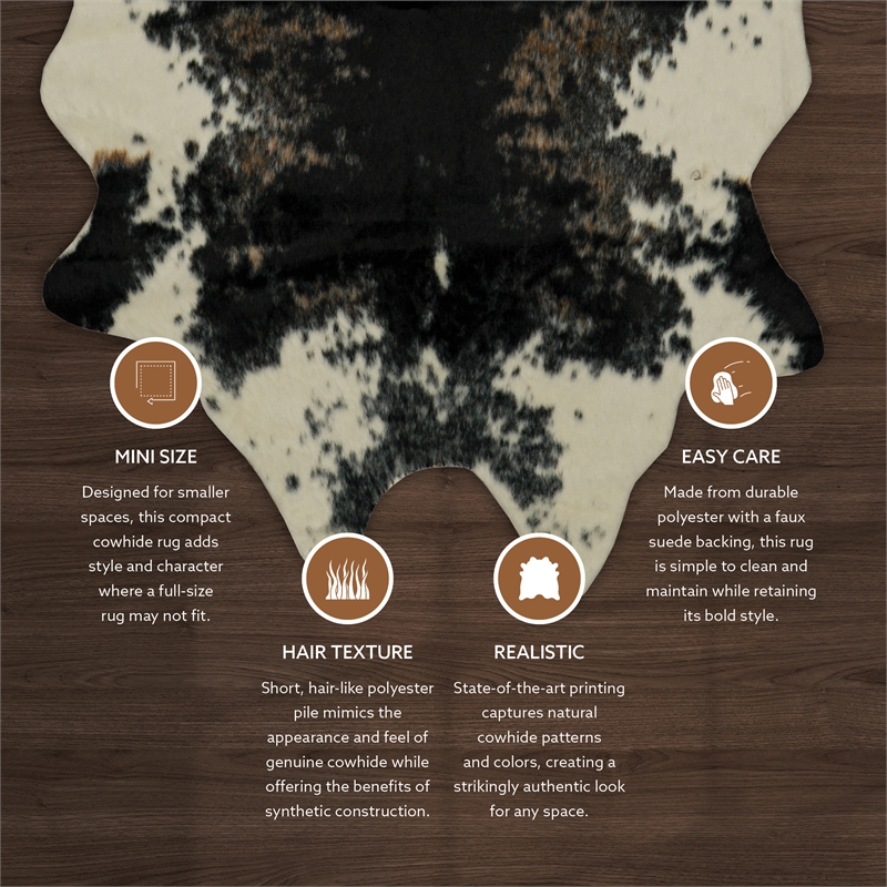 Linon Faux Hide Polyester Mini Cowhide Accent Rug in Black and White