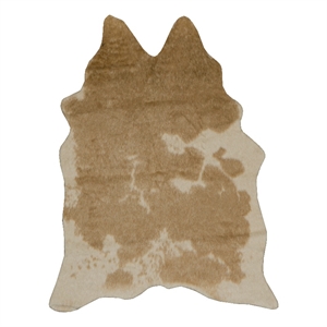 linon faux hide polyester mini cowhide accent rug in caramel and cream