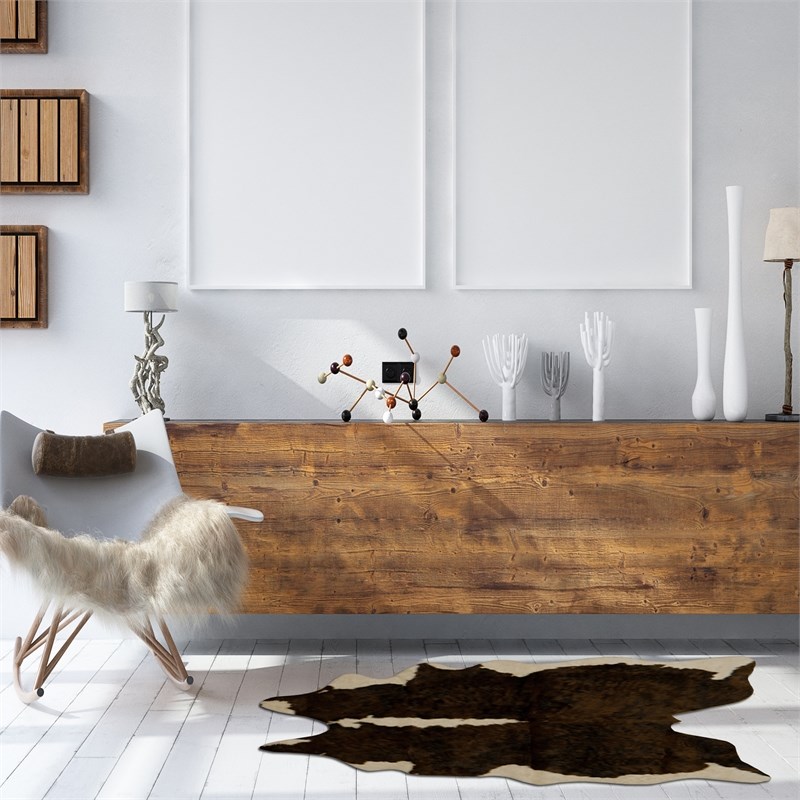 Linon Faux Hide Polyester Mini Cowhide Accent Rug in Brown