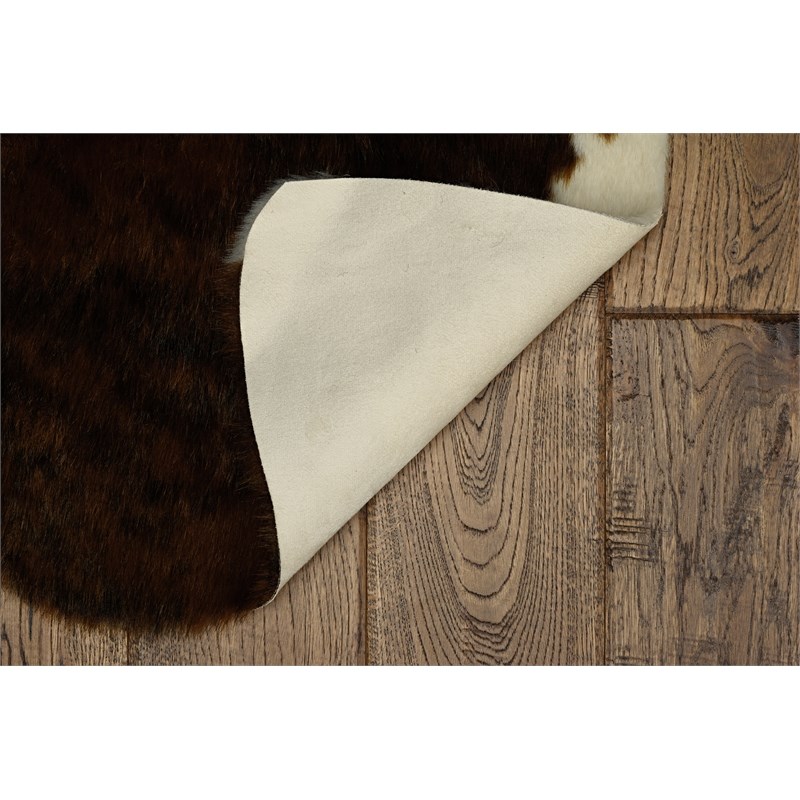 Linon Faux Hide Polyester Mini Cowhide Accent Rug in Brown