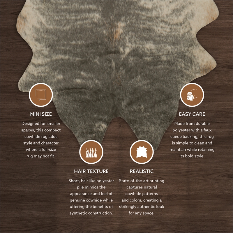 Linon Faux Hide Polyester Mini Cowhide Accent Rug in Gray