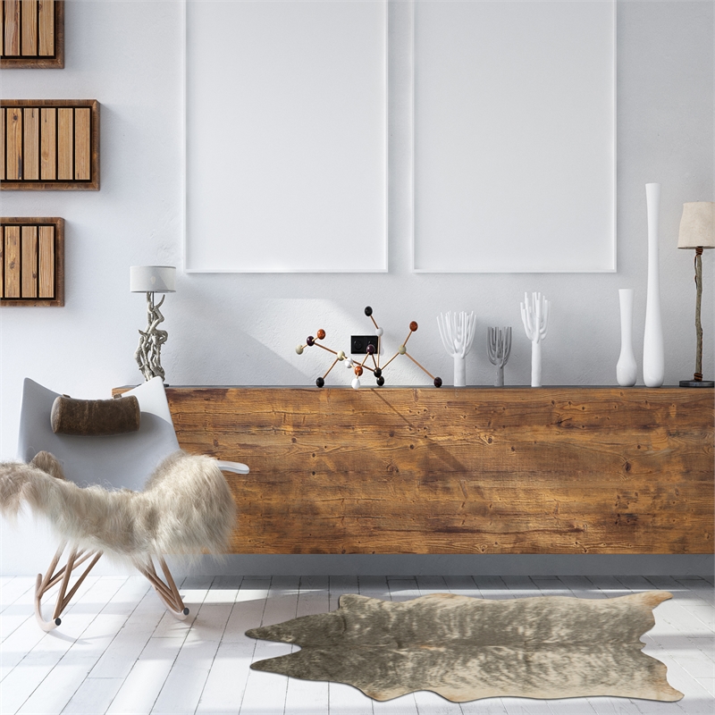 Linon Faux Hide Polyester Mini Cowhide Accent Rug in Gray