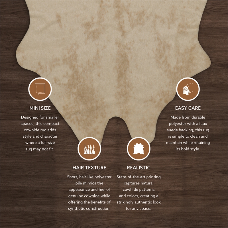 Linon Faux Hide Polyester Mini Cowhide Accent Rug in Ivory