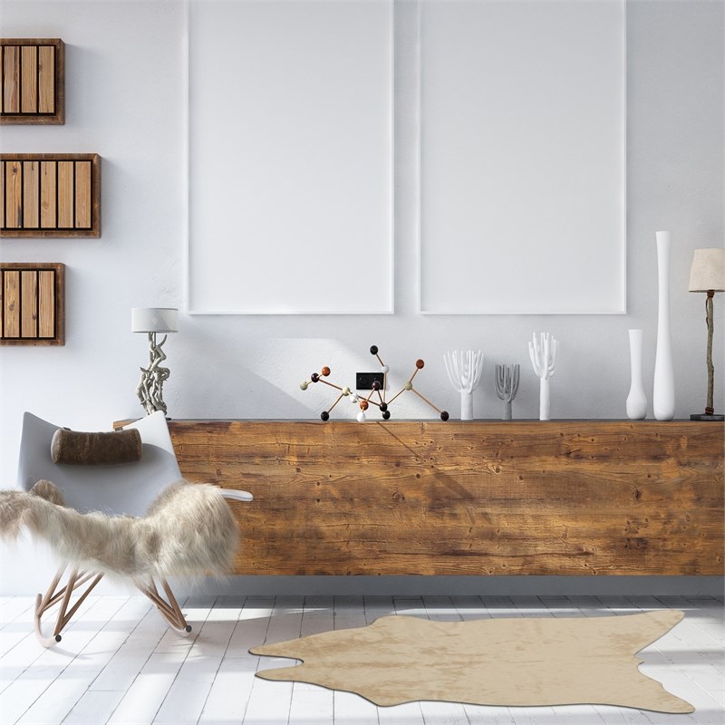 Linon Faux Hide Polyester Mini Cowhide Accent Rug in Ivory