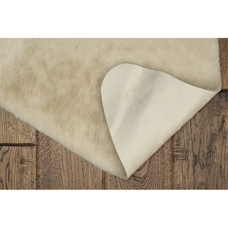 Linon Faux Hide Polyester Mini Cowhide Accent Rug in Ivory
