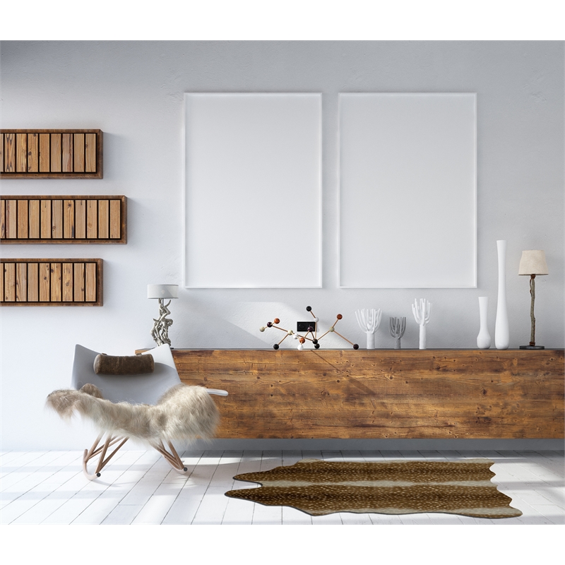 Linon Faux Hide Polyester Mini Antelope Accent Rug in Beige and White