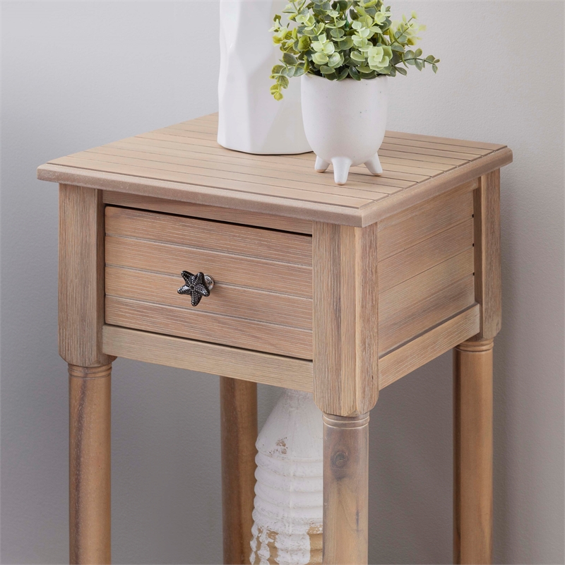 Linon Styers Wood Accent Starfish Coastal Side Table in Natural