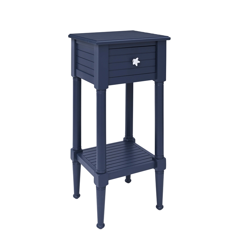 Linon Styers Wood Accent Starfish Coastal Side Table in Navy