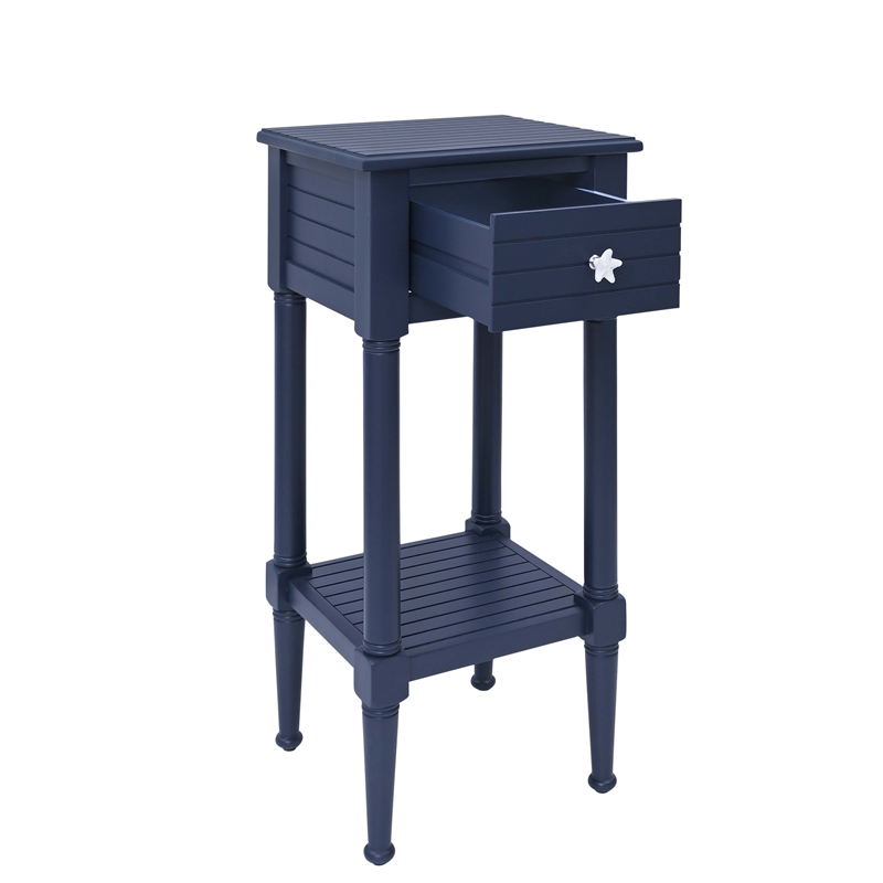 Linon Styers Wood Accent Starfish Coastal Side Table in Navy