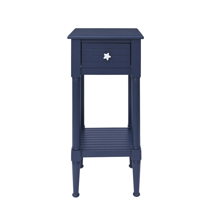 Linon Styers Wood Accent Starfish Coastal Side Table in Navy