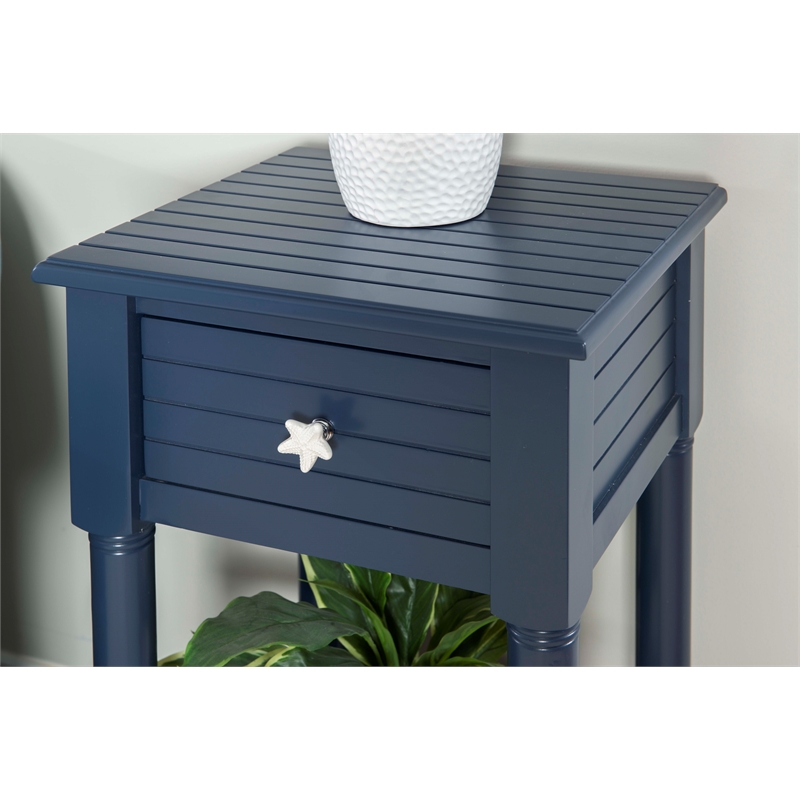 Linon Styers Wood Accent Starfish Coastal Side Table in Navy