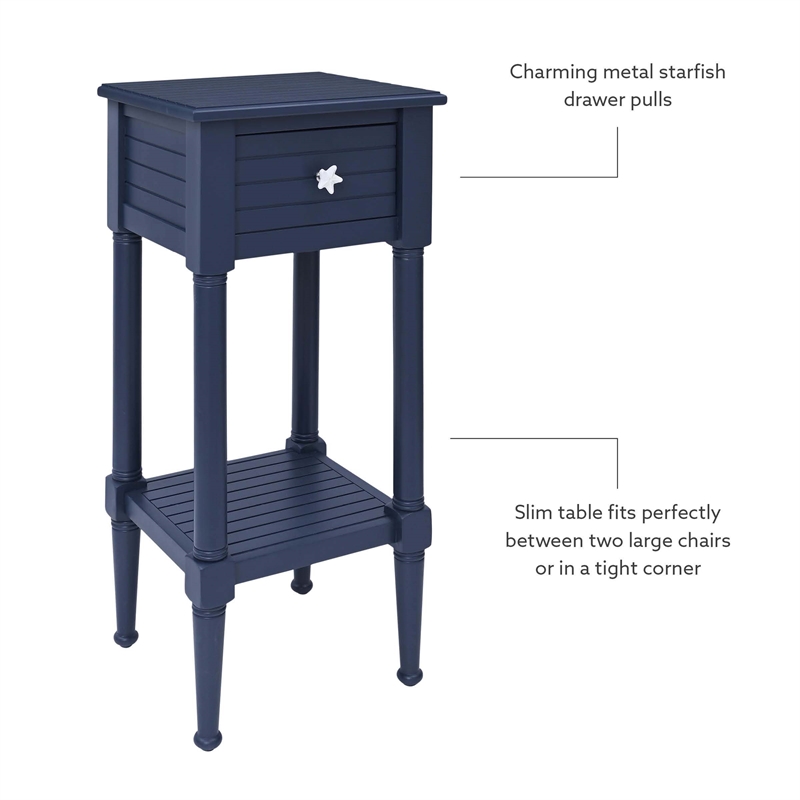 Linon Styers Wood Accent Starfish Coastal Side Table in Navy