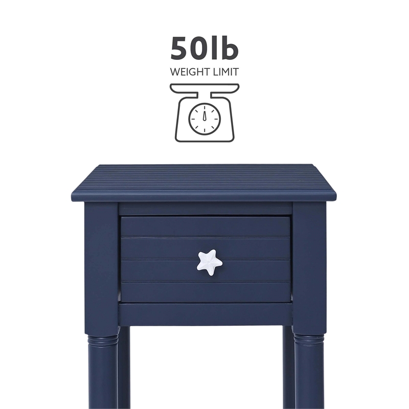 Linon Styers Wood Accent Starfish Coastal Side Table in Navy