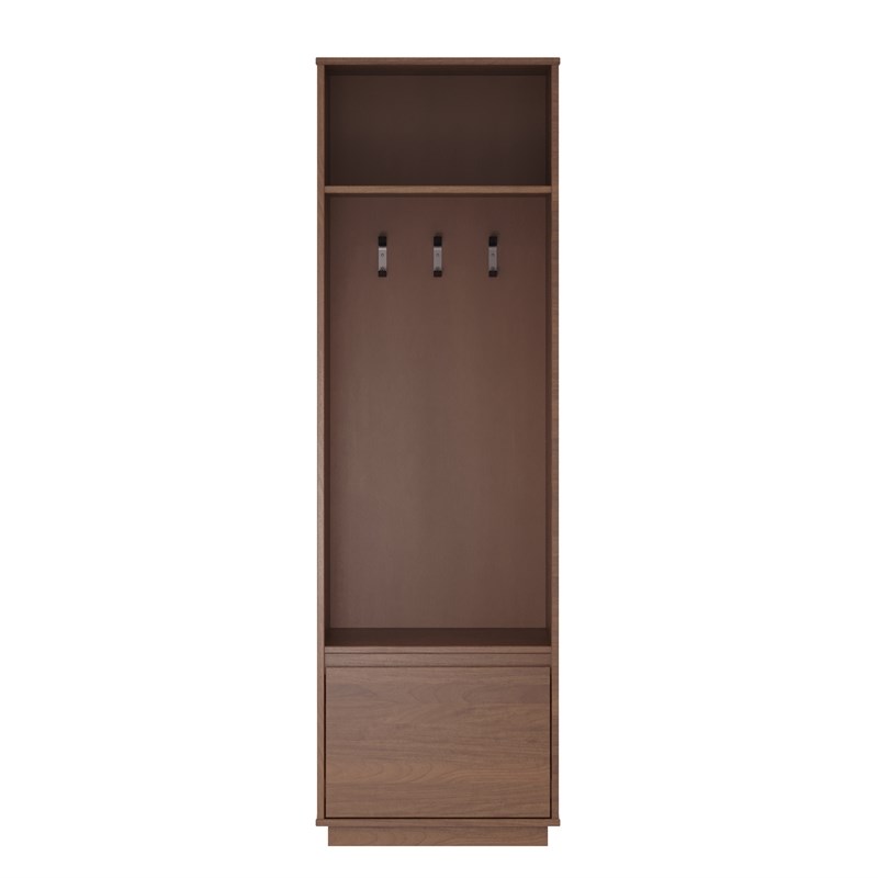Linon Keane Wood Mid Century Hall Tree with One Drawer in Brown