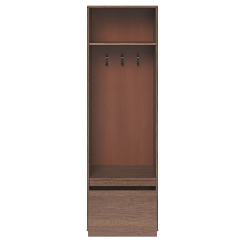 Linon Keane Wood Mid Century Hall Tree with One Drawer in Brown