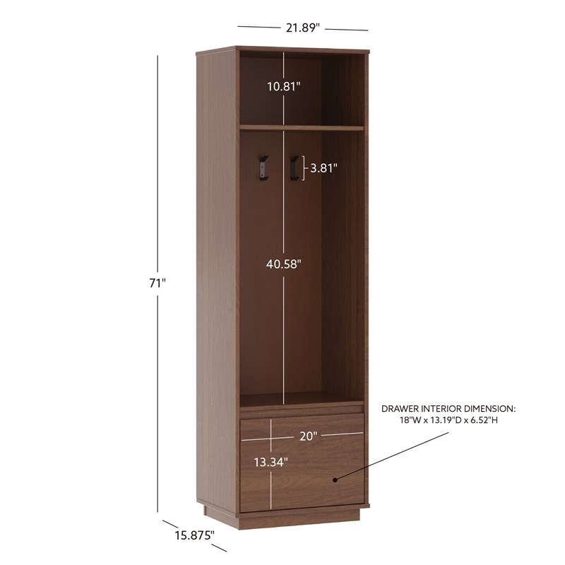 Linon Keane Wood Mid Century Hall Tree with One Drawer in Brown