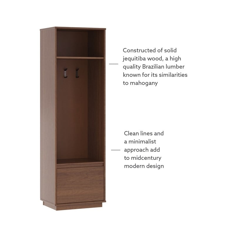 Linon Keane Wood Mid Century Hall Tree with One Drawer in Brown