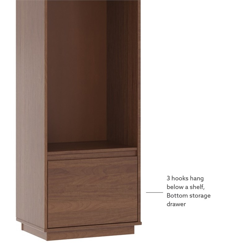 Linon Keane Wood Mid Century Hall Tree with One Drawer in Brown