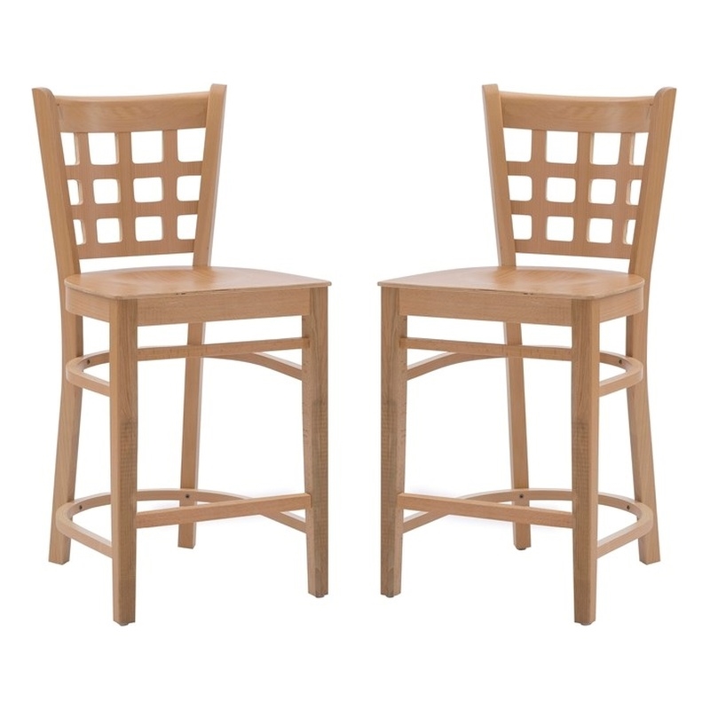 Linon Flint Commercial Grade Set of Two Counter Stools in Natural Beechwood