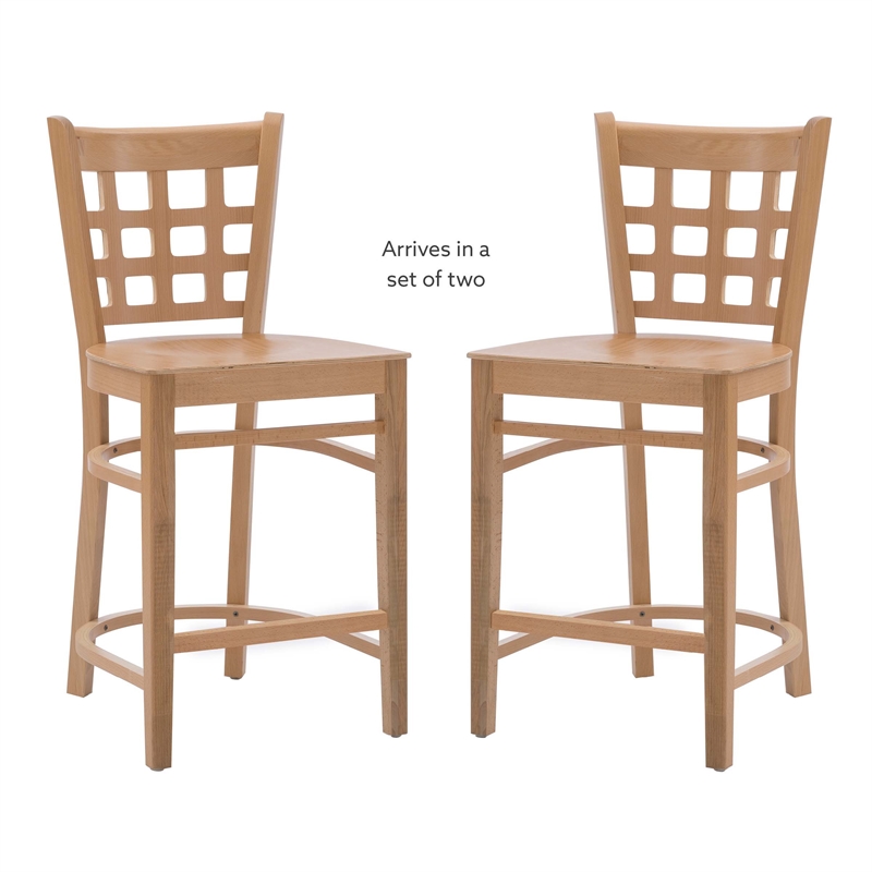 Linon Flint Commercial Grade Set of Two Counter Stools in Natural Beechwood