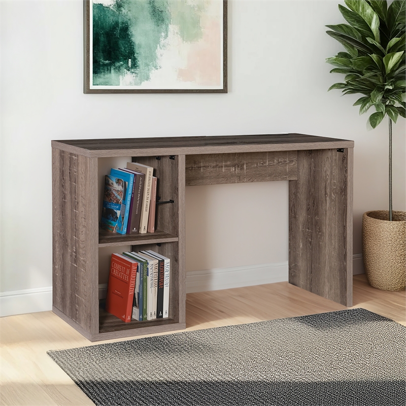 Linon Lane Wood Two Cube Home Office Desk in Gray