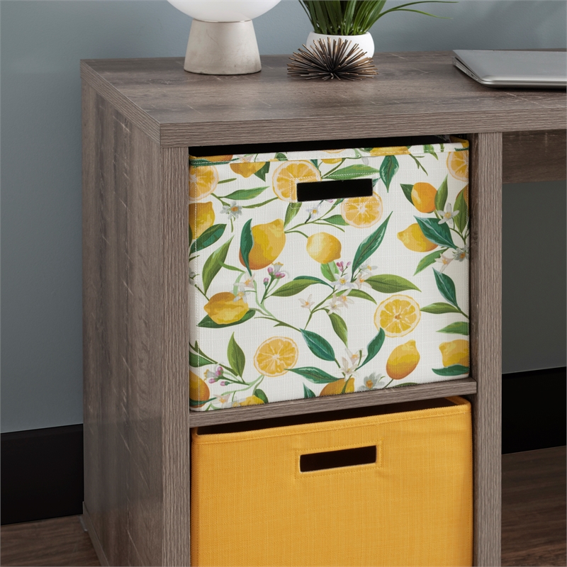 Linon Lane Wood Two Cube Home Office Desk in Gray