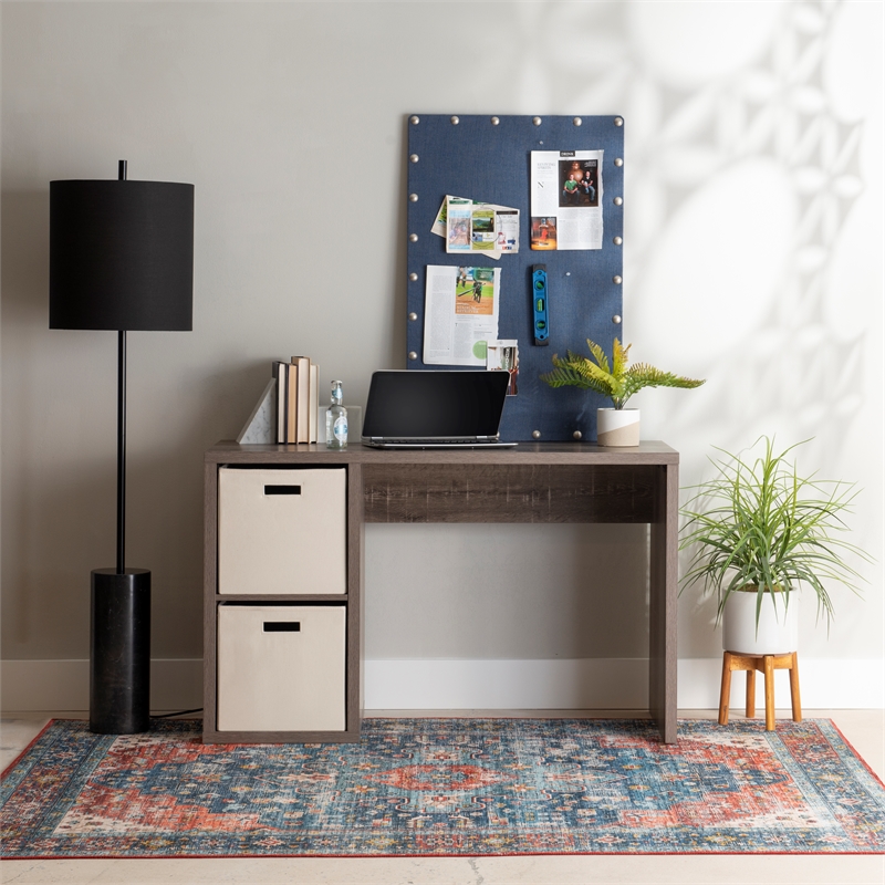 Linon Lane Wood Two Cube Home Office Desk in Gray