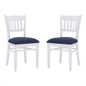linon warren wood upholstered set of two dining chairs in navy and white