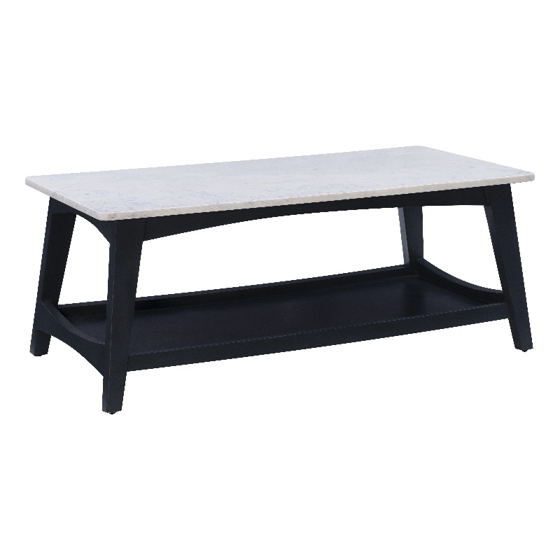 Linon Pace Coffee Table White Marble Top Wood Base/Shelf in Rustic Gray Finish