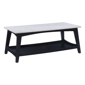 Linon Pace Coffee Table White Marble Top Wood Base/Shelf in Rustic Gray Finish