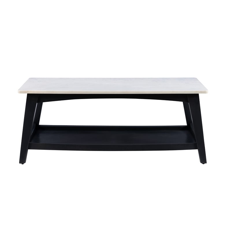 Linon Pace Coffee Table White Marble Top Wood Base/Shelf in Rustic Gray Finish