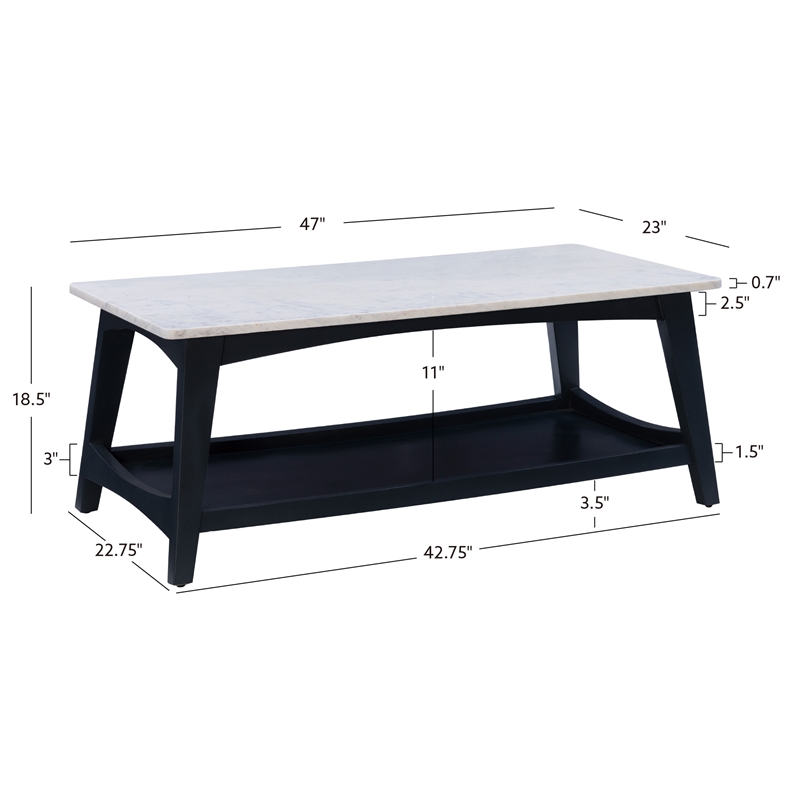 Linon Pace Coffee Table White Marble Top Wood Base/Shelf in Rustic Gray Finish