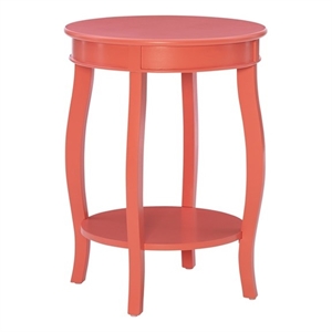 Linon Wren 18.5&quot Round Accent End Table with Shelf in Coral Orange Painted Wood