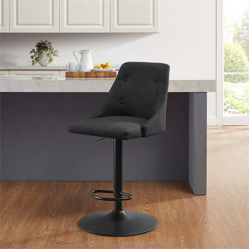 Linon Benton Adjustable Barstool Dk Bronze Metal Swivel Base Upholstered in Gray