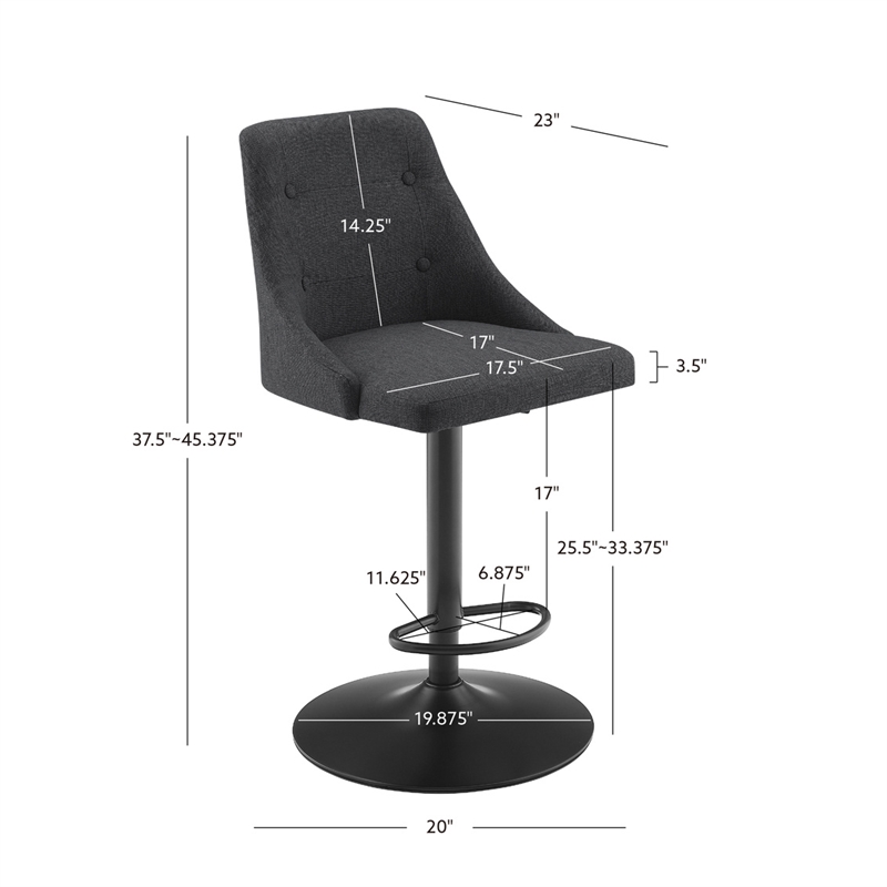 Linon Benton Adjustable Barstool Dk Bronze Metal Swivel Base Upholstered in Gray